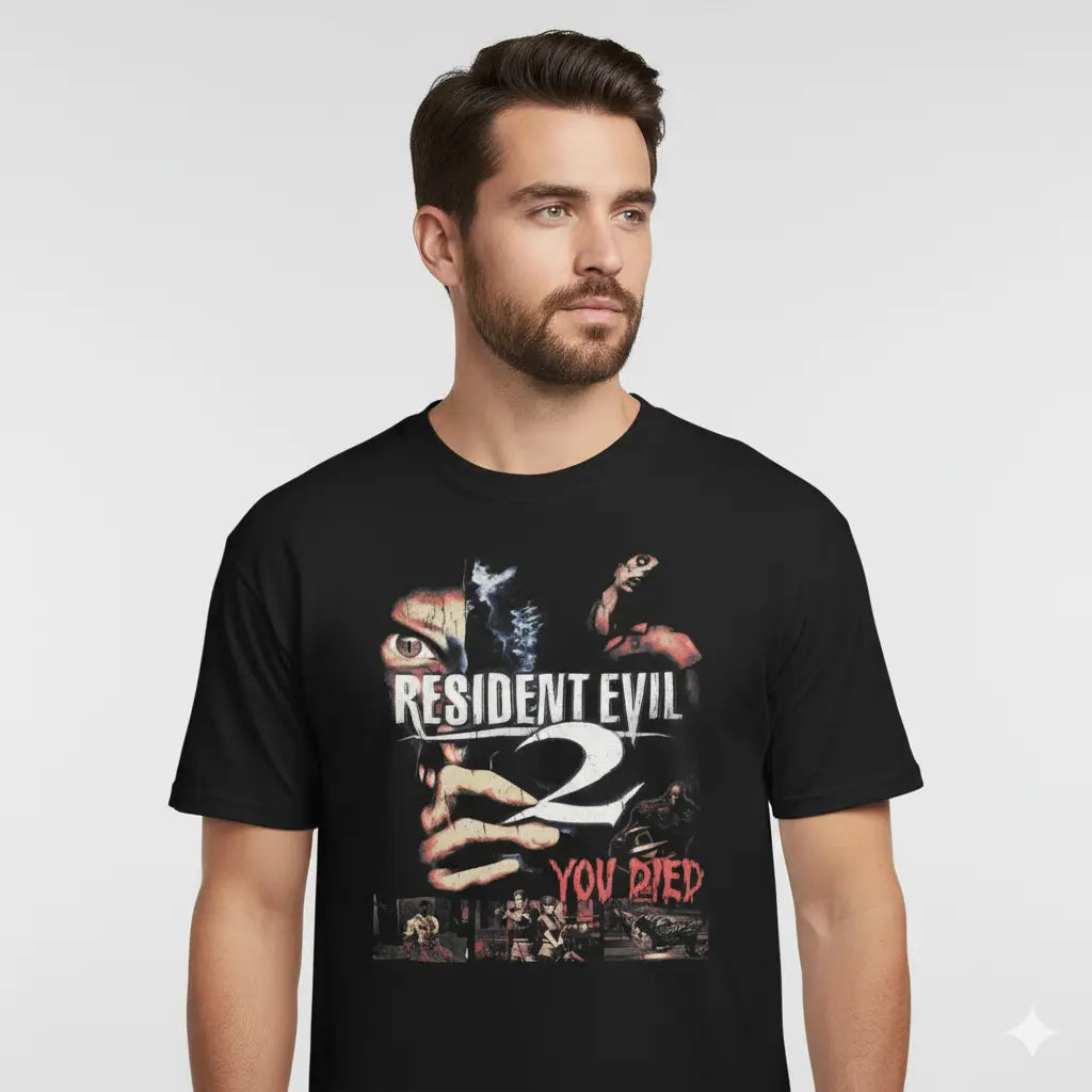 Camiseta algodao Premium Resident Evil 2 "You Died" Collage
