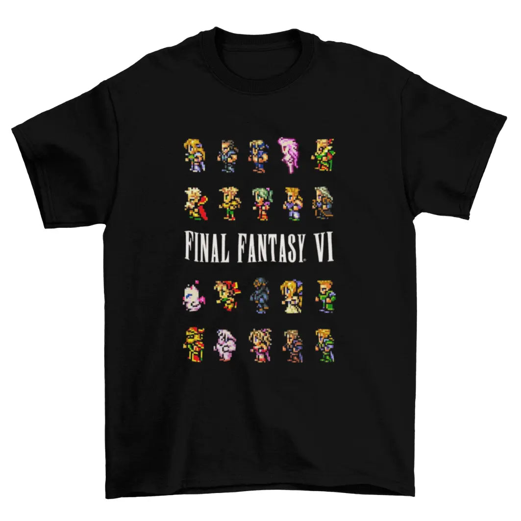 Camiseta Algodão Premium Final Fantasy VI – SNES – "Pixel Heroes Grid"