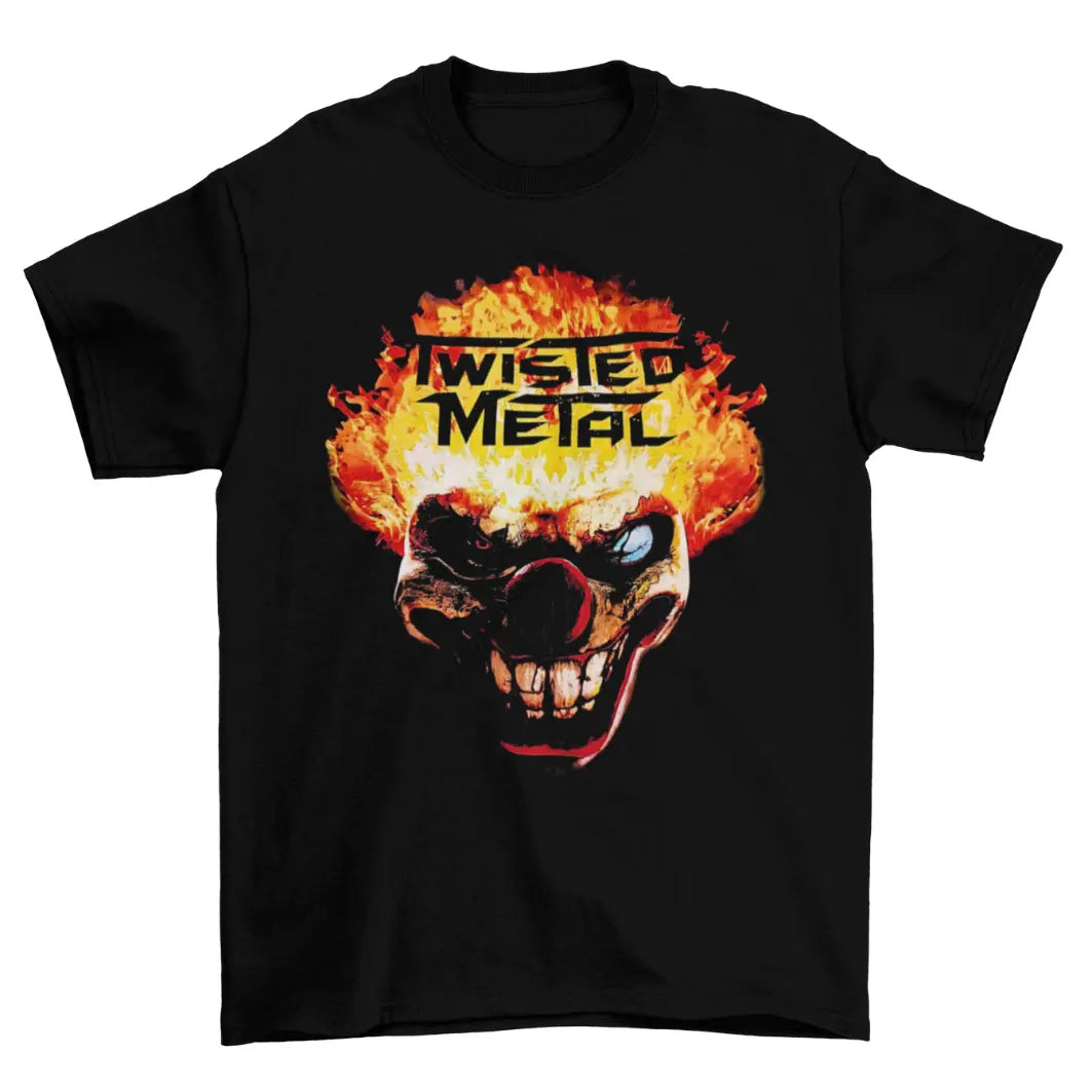 Camiseta Algodão Premium Twisted Metal – PS1 – “Sweet Tooth Flaming Mask”