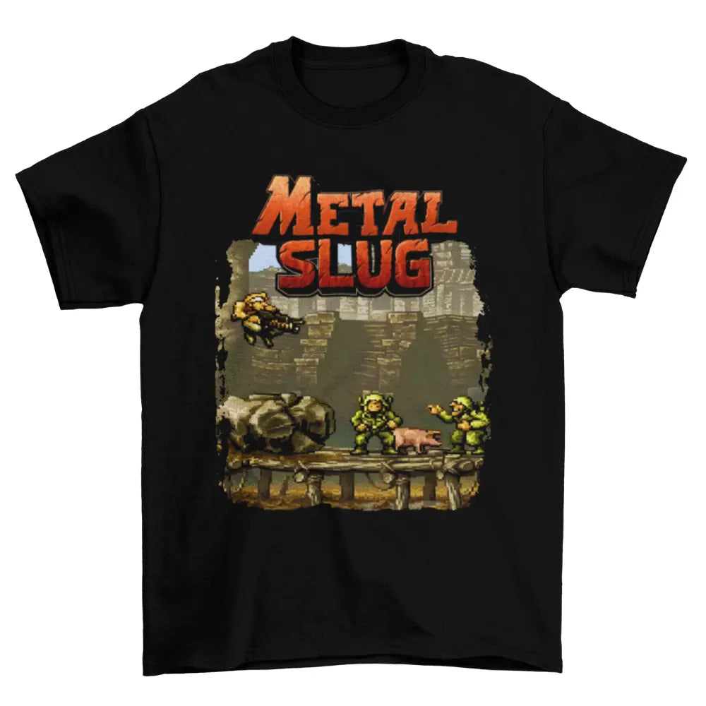 Camiseta Algodão Premium Metal Slug – Neo Geo – "Pixel Warfare Squad"