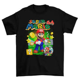 Camiseta Algodão Premium Super Mario 64 (Nintendo 64) – Mario Coins Stars & Castle