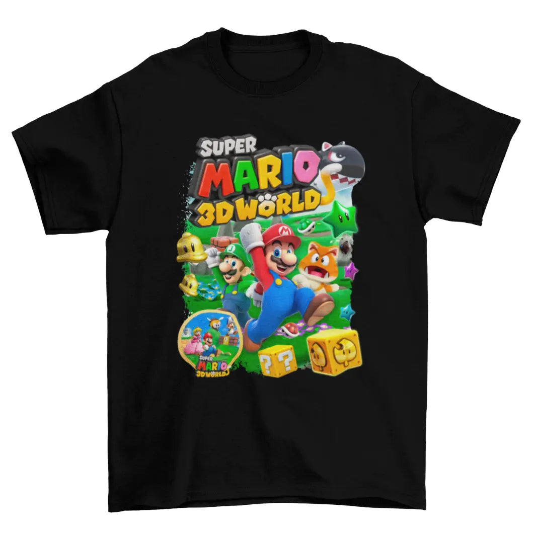 Camiseta Algodão Premium Super Mario 3D World – Nintendo Switch – “Power-Up Adventure Burst”