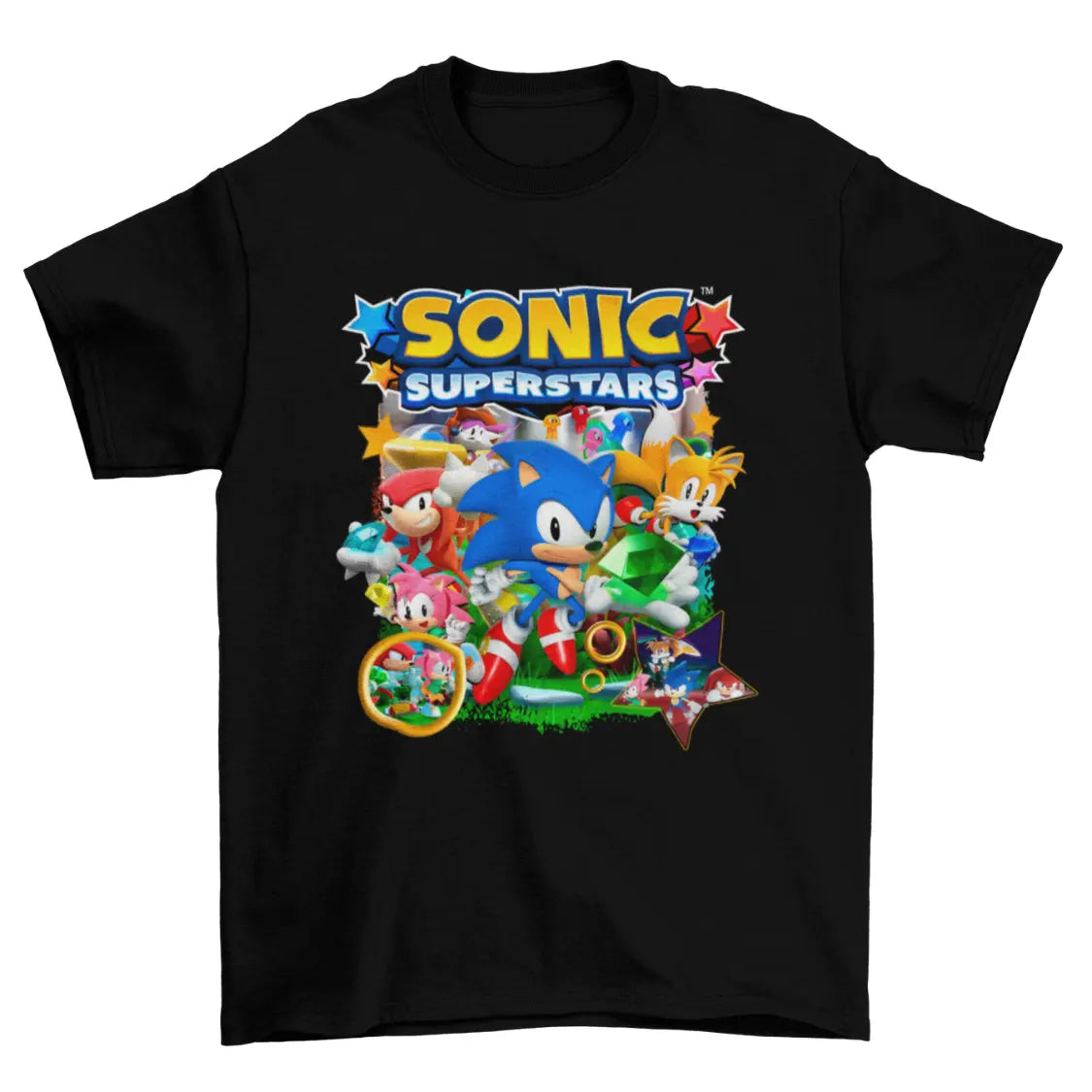 Camiseta Algodão Premium Sonic Superstars – Multi-Platform – “Emerald Squad Showcase”