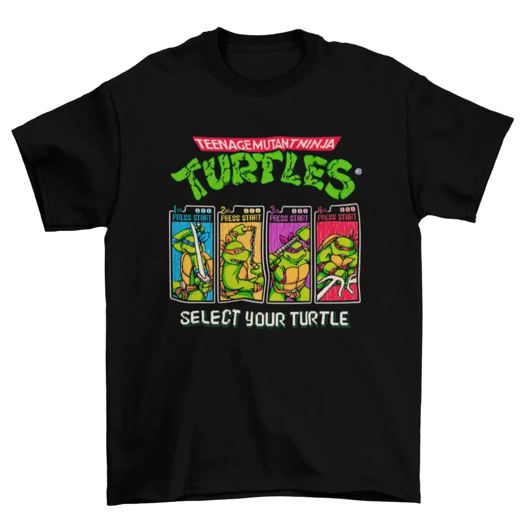 Camiseta Algodão Premium Teenage Mutant Ninja Turtles – Arcade – "Select Your Turtle"