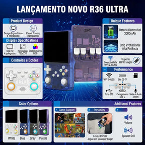 Console Portátil R36 ULTRA RGB Hall Effect Tela Ips 4.0