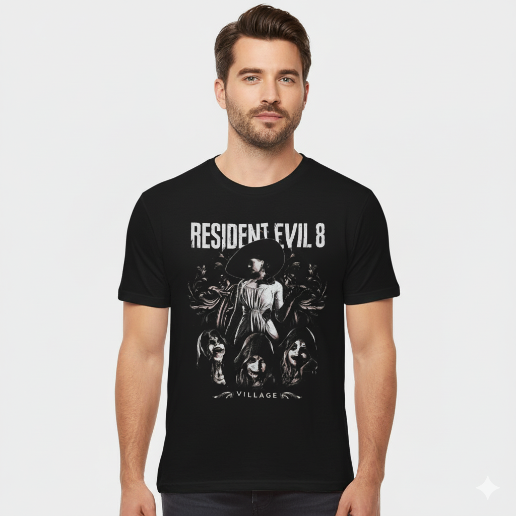 Camiseta Algodão Premium Resident Evil Village: "Lady Dimitrescu & Daughters"