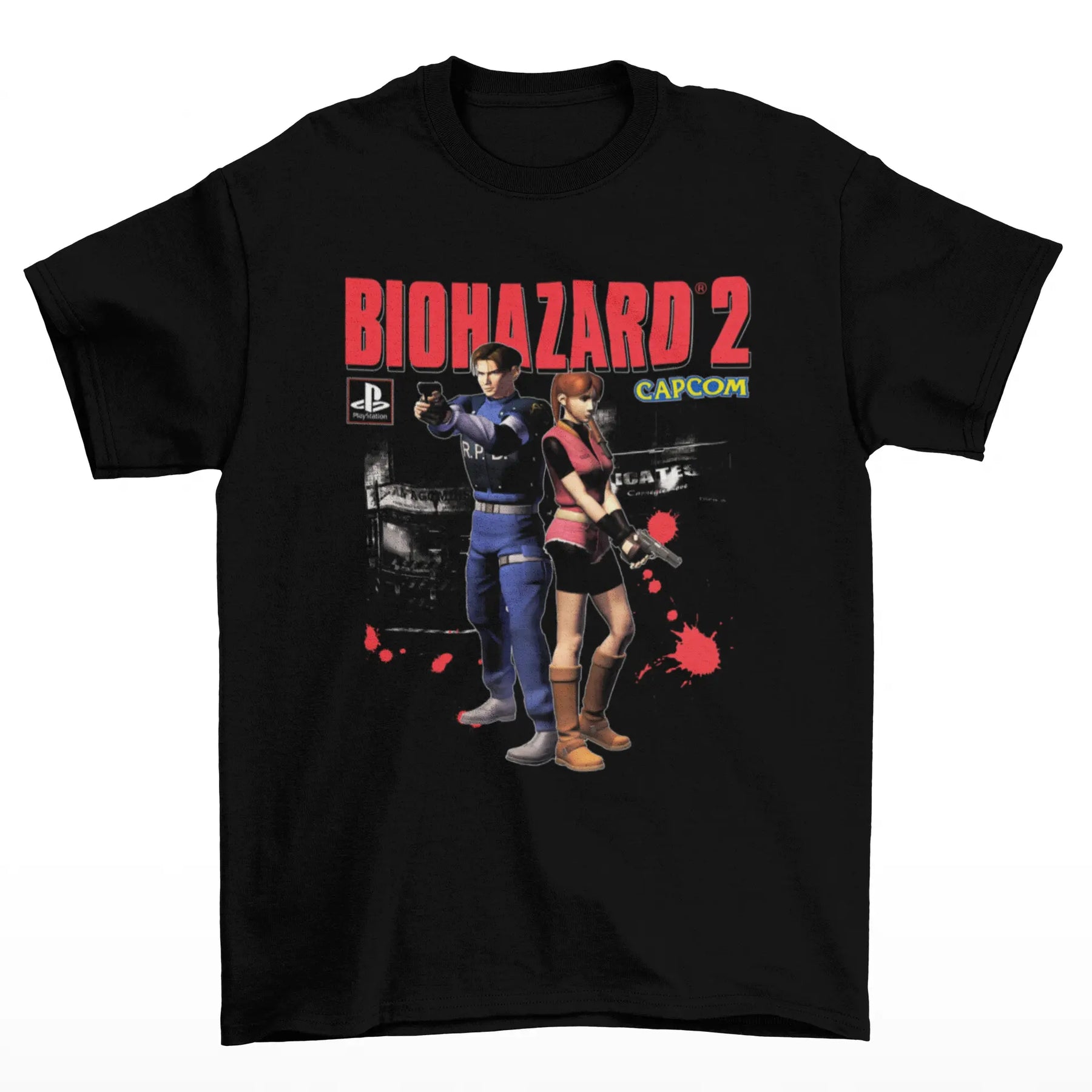 Camiseta algodao Premium Resident Evil 2 Biohazard 2 "Leon & Claire"