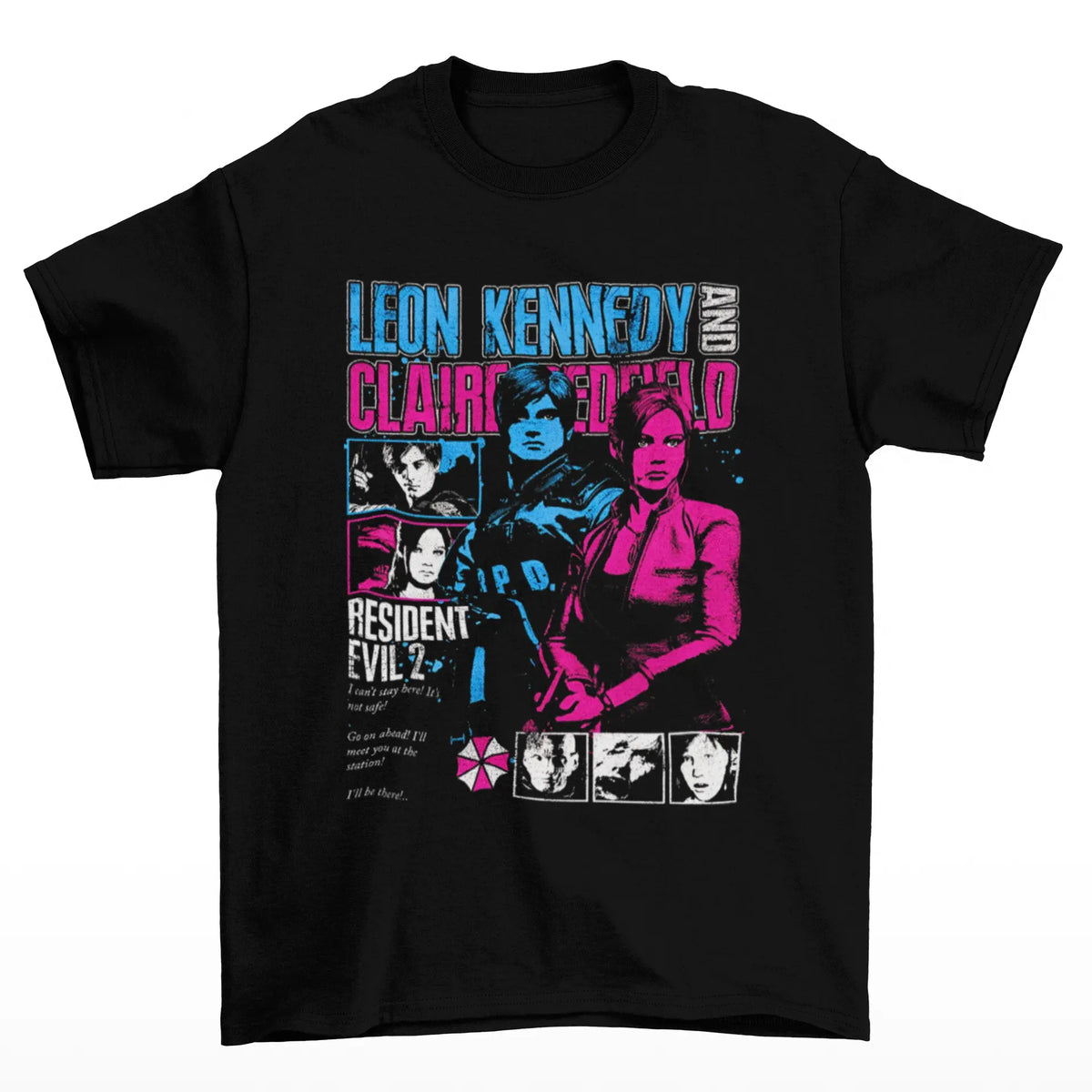 Camiseta Algodão Premium Resident Evil 2: "Leon Kennedy & Claire Redfield Neon"