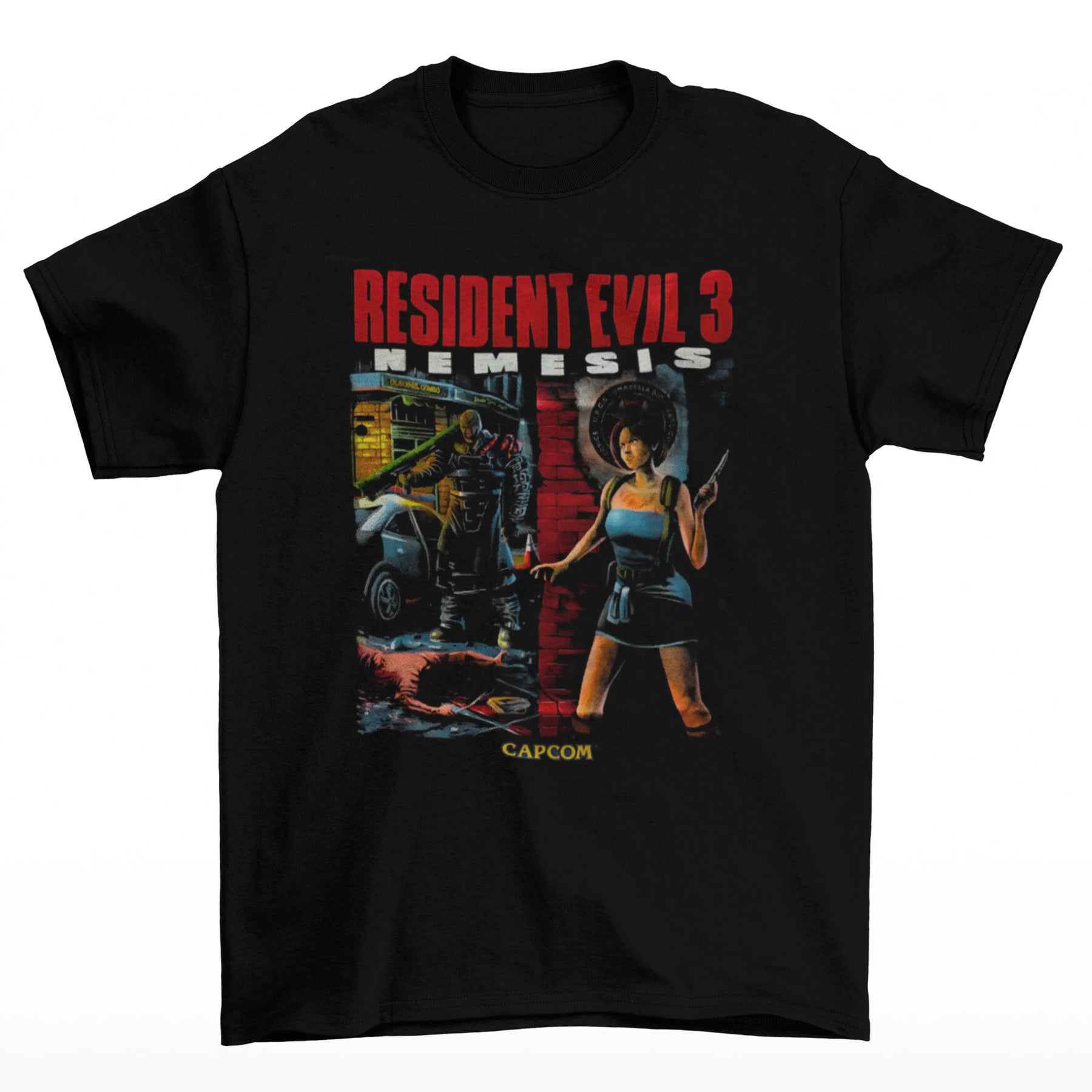 Camiseta Algodão Premium Resident Evil 3 Nemesis - Jill & Nemesis