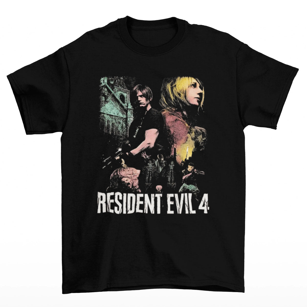 Camiseta Algodão Premium Resident Evil 4 - Leon & Ashley Collage