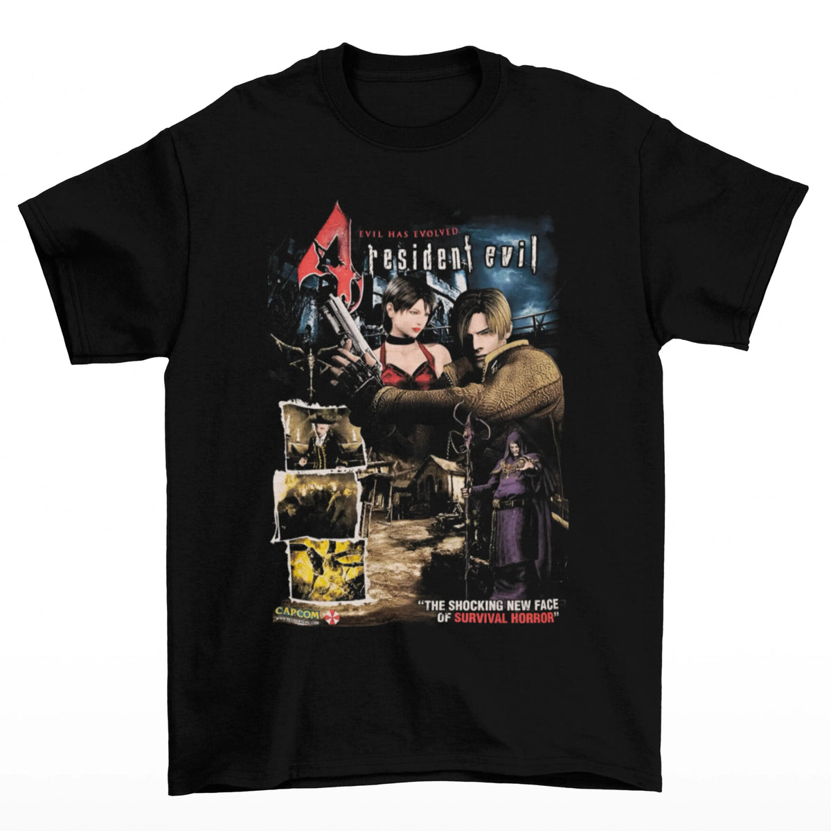 Camiseta Algodão Premium Resident Evil 4 - "The Shocking New Face of Survival Horror" Poster