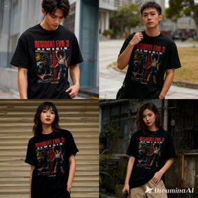Camiseta Algodão Premium Resident Evil 3 Nemesis - Jill & Nemesis
