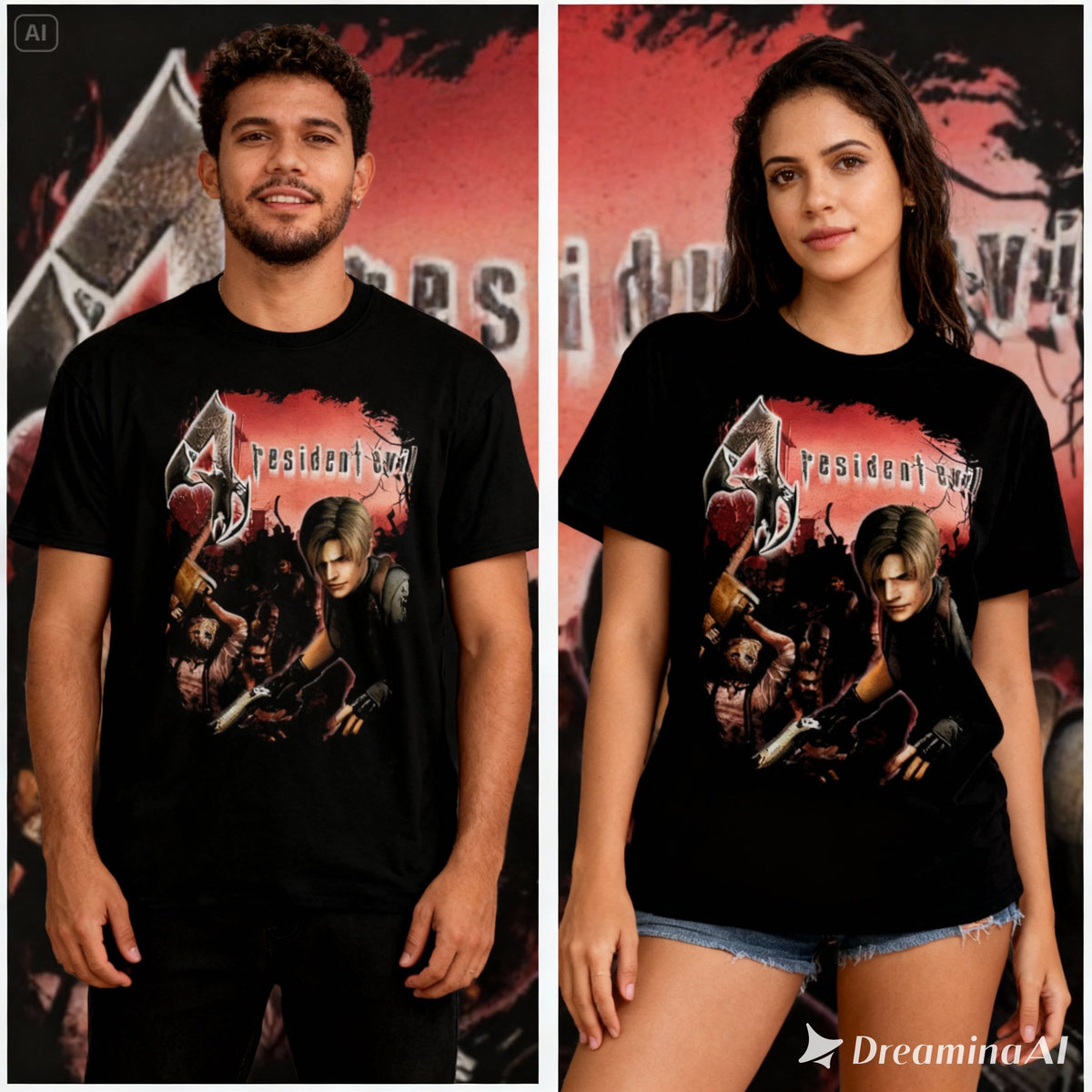 Camiseta Algodão Premium Resident Evil 4 - Leon & Ganados