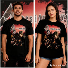 Camiseta Algodão Premium Resident Evil 4 - Leon & Ganados